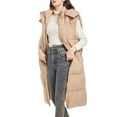 thumbnail image 5 of Long Puffer Vest for Women Zip Up Winter Clothing Thick Quilted Jacket with Hood Khaki XL, 5 of 9