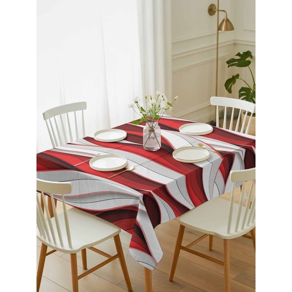 Red White Moire Tablecloth Rectangle Table Cloth 52x70, Waterproof Outdoor Table Cloth Covers Decorative Table Protector, Modern Abstract Art Washable Table Cover for Kitchen Dinning Party