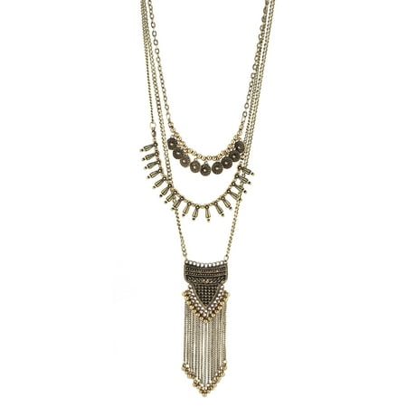 - TAZZA WOMEN'S GOLD ANTIQUE LOOK VINTAGE BOHO LAYERED TASSEL NECKLACES