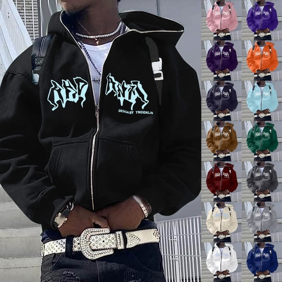 sususu Y2k Hoodie Men Dragon Full Zip Jackets Hop Gothic Graphic Hooded Sweatshirts (Black,XL)
