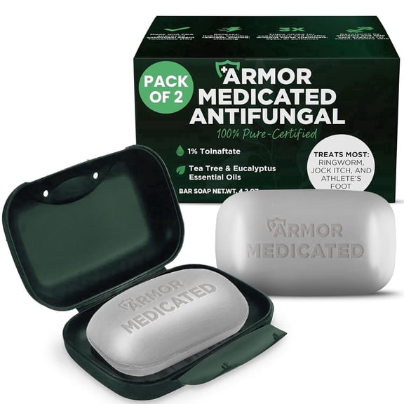 Antifungal Soap | Medicated Jock Itch Treatment, Fights Ringworm & Athlete's Foot | Soothing Tea Tree & Eucalyptus | 1% Tolnaftate for Effective Relief | Travel-Friendly with Soap Case