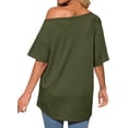 thumbnail image 4 of Short Sleeve Off Shoulder Solid Color Women Casual T Shirt, 4 of 7