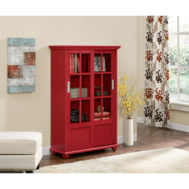 Ameriwood Home Aaron Lane Bookcase with Sliding Glass Doors, Red