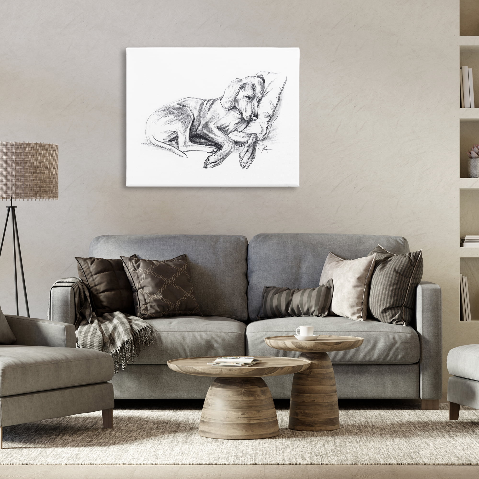 Stupell Industries Napping Dog Drawing Animals Drawing Wrapped Canvas Art Print Wall Art, 40 x 30