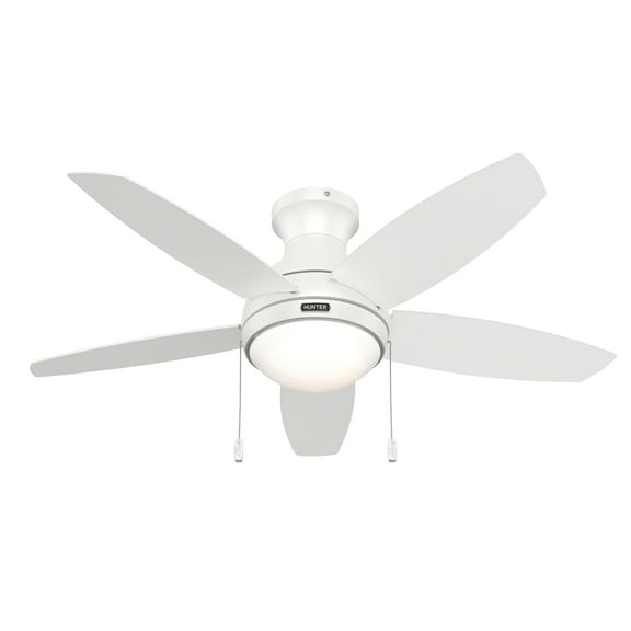 Restored Hunter Fan 44 inch Low Profile Fresh White Indoor Ceiling Fan with LED Light Kit and Pull Chain (Refurbished)