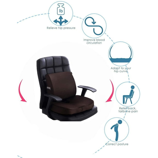 Ergonomic Seat Cushion for Office Chair Orthopedic Memory Foam Lumbar Support Pillow Relief Lower Back Sciatica Tailbone Pain with Adjustable