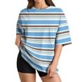 thumbnail image 2 of Garbnen Striped Oversized Tshirts for Women Plus Size Crew Neck Women's Short Sleeve Shirts Loose Fit Color Block Lightweight Trendy Tunics Tops for Women Blue M, 2 of 6