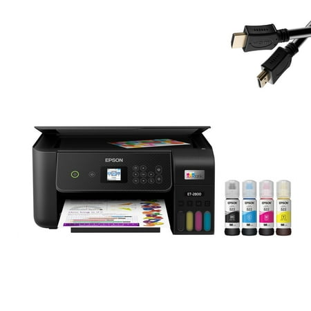 Epson EcoTank ET-2800 Wireless Color All-in-One Cartridge-Free Supertank Printer with Copy & Scan, Home & Business Office, Black, Bundle with Printer Cable