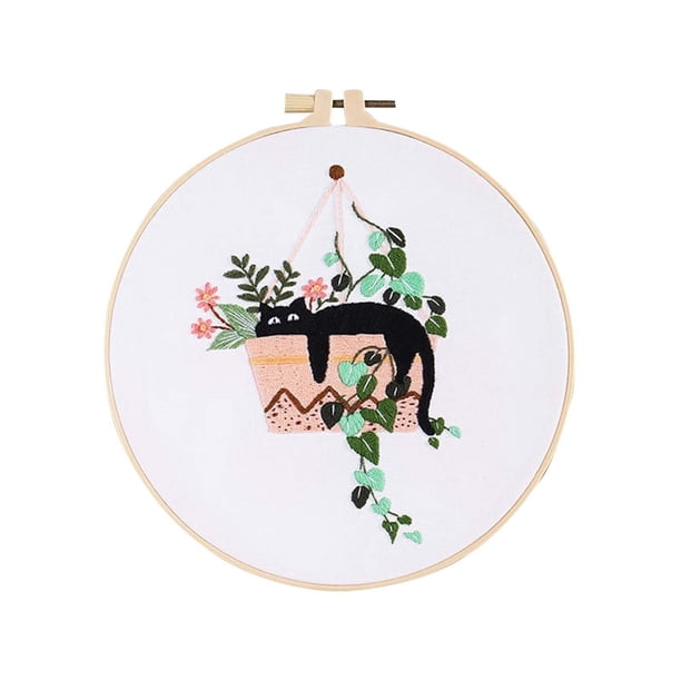 Kit de Bordado de Gato para Principiantes Kit de Bordado a Mano Floral Botánico Moderno con Patrones