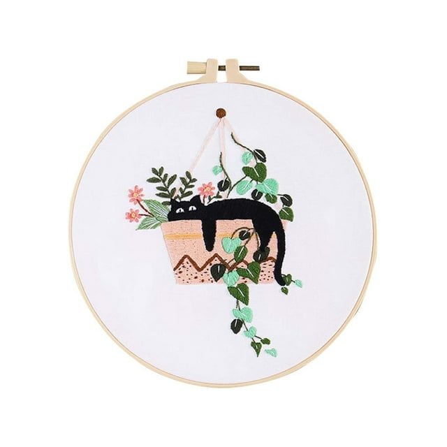 ILJNDTGBE Cat Embroidery Kit for Beginners Floral Modern Botanical Hand Embroidery Kit with Patterns Large Christmas Stocking Patterns for Hemming Tape for Pants Quilting Kits for Beginners Adults