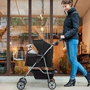 Bestpet 4 Wheels Pet stroller for Cats and Dogs, Folding, Black