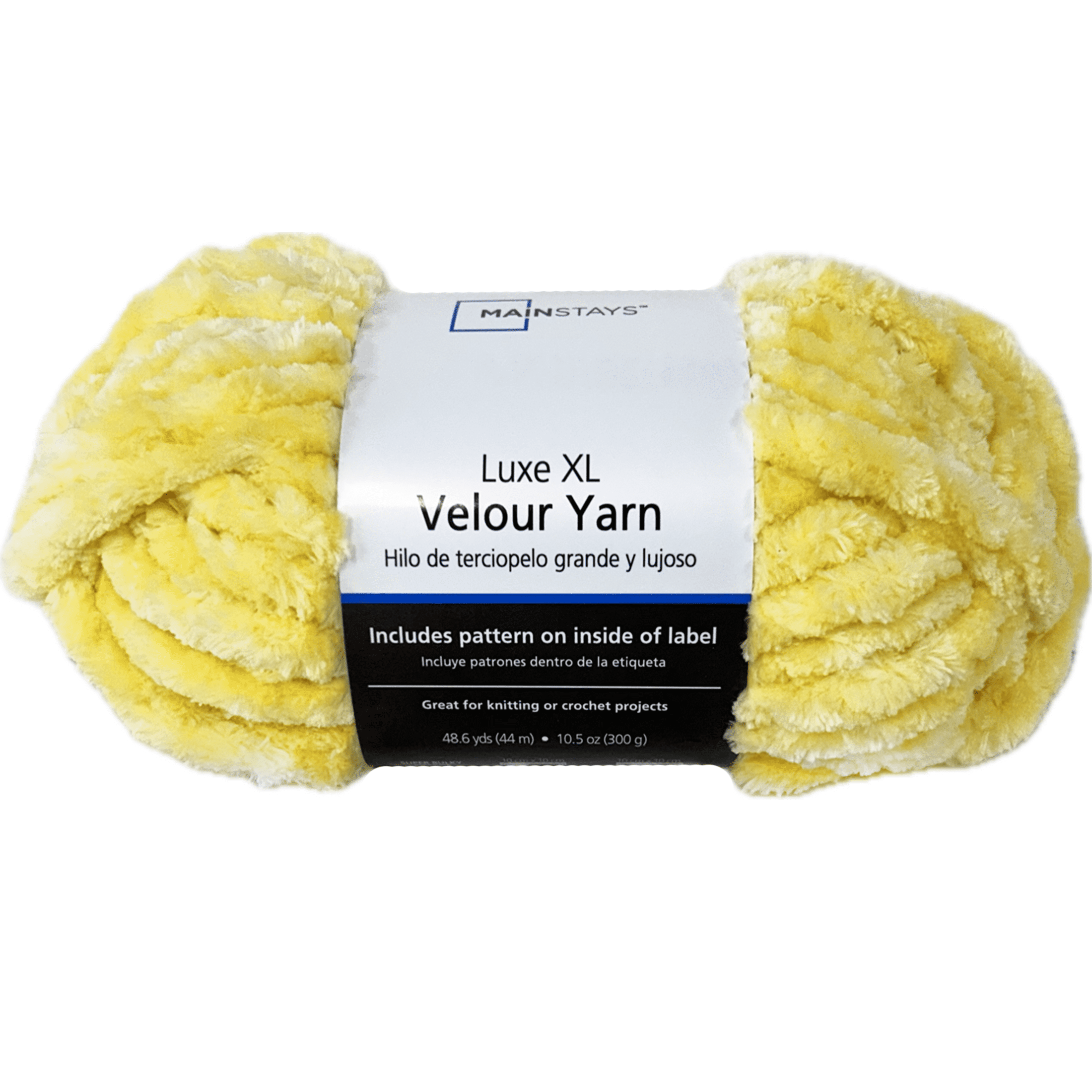 Mainstays Luxe XL Velour Yarn, 48.6 yd, Yellow, 100% Polyester, Super Bulky, Pack of 2