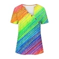 thumbnail image 4 of Hyknon Pride Shirt for Women Summer Fashion Short Sleeved V-neck Buttons LGBT Blouses Casual Tie-dye Printed Loose Fit Inspirational Equality Tops, S-5XL, 4 of 5
