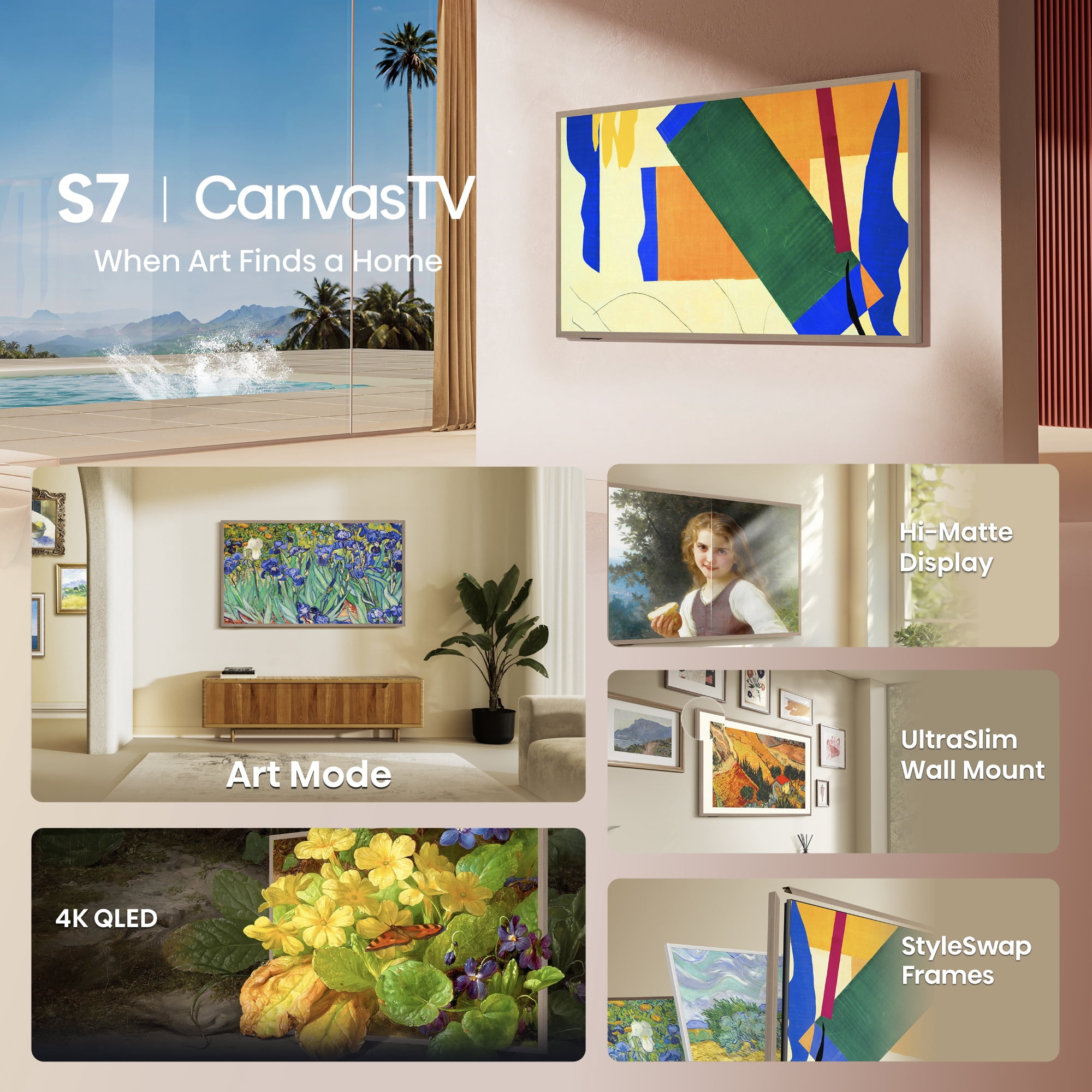 Hisense 85-Inch Class QLED 4K S7N CanvasTV™ Series Dolby Vision HDR Google Smart TV (85S7N, 2024 Model) - Art Mode, Anti-Glare Panel, H, Hi-Matte Display, Frame & UltraSlim Wall Mount Included, 144Hz
