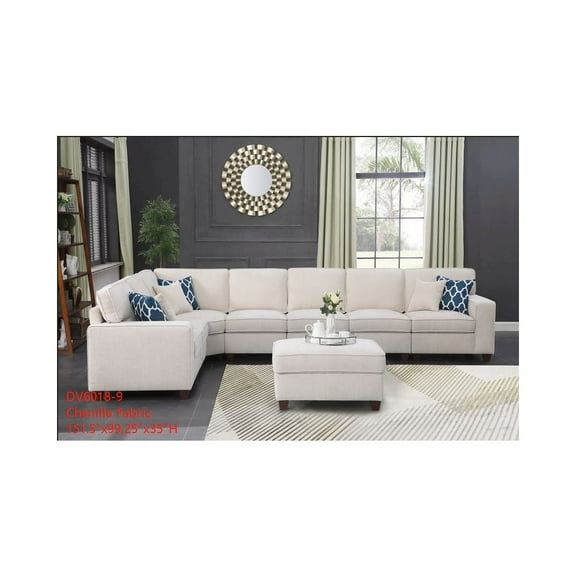 Devion Furniture 8-Piece Upholstered Modern Chenille Sectional in Beige