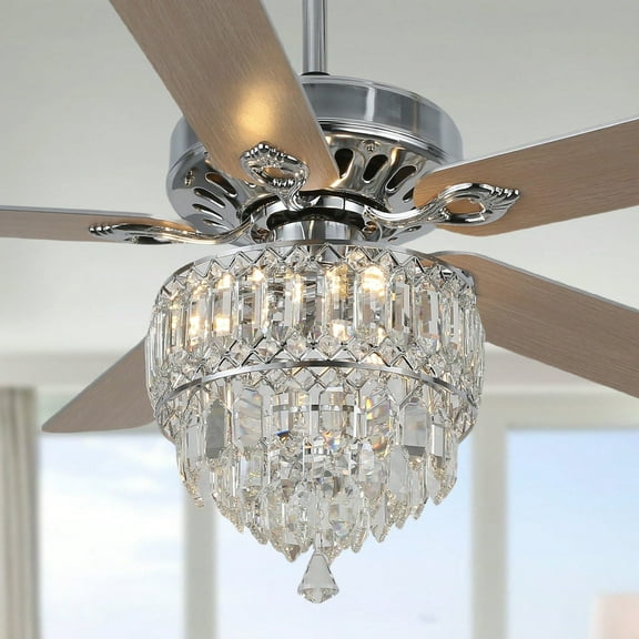 Cusp Barn  52.in. Modern Crystal Ceiling Fan with Remote and Pull Chain, 3 Speeds AC Motor Reversible Ceiling Fan for Bedroom Chrome
