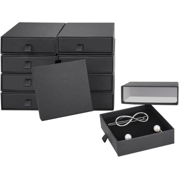 LIOUCBD 10 Pack Jewelry Gift Boxes, 3.5x3.5x1.2 Inch Cardboard Drawer Display Jewelry Boxes, Small Jewelry Boxes with Lids and Sponge Insert for Bracelets Rings Pendants Necklaces Earrings(Black)