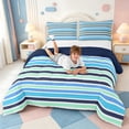 thumbnail image 3 of Erosebridal Modern Geometric Line King Size Comforter Sets,Linear Stripes Comforters King Size,Navy Blue Reversible,3-Piece,1 Comforter and 2 Pillowcases, 3 of 7