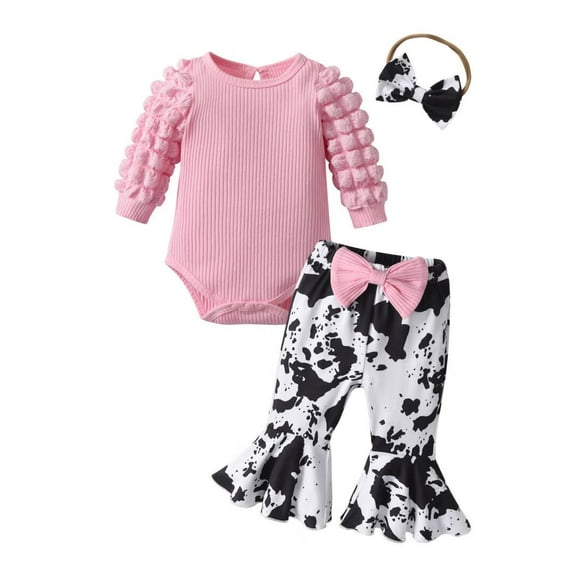 Newborn Infant Baby Girl Clothes Long Sleeve Romper Print Pants and Headband Outfits Set Pink 0-3 Months