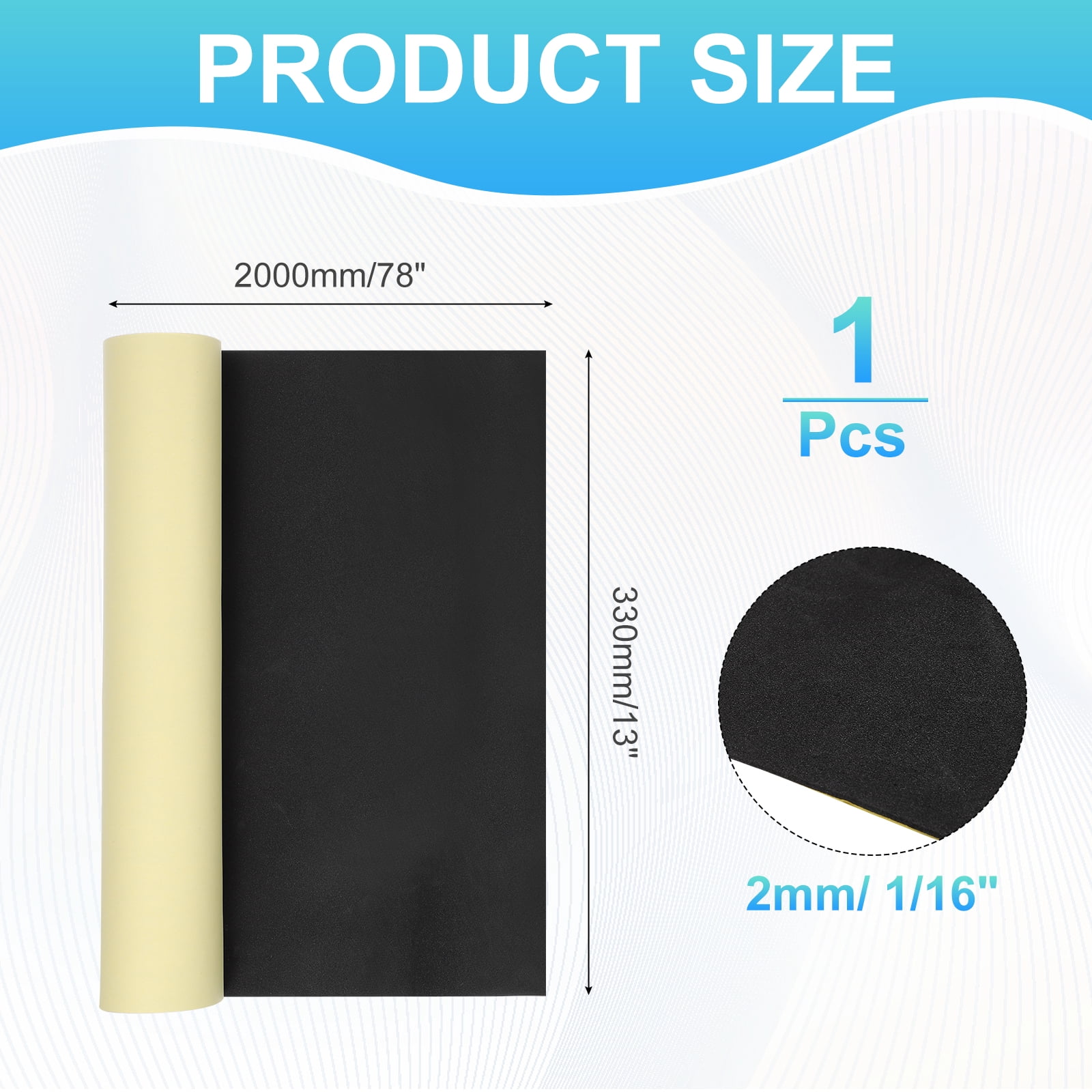 Uxcell Black Foam Sheets, 78"x13"x 1/16" Self Adhesive EVA Foam Roll with Adhesive Backing for Crafts DIY Projects Furniture Protecting Gap Filling