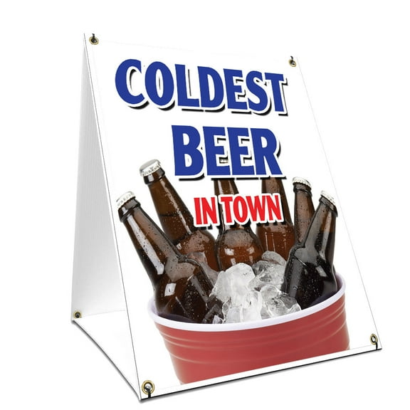 A-frame Sidewalk Coldest Beer In Town Sign With Graphics On Each Side | 24" X 36" Print Size