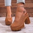 thumbnail image 5 of HomeDM Platform Heels Sandals for Women Closed Toe Slingback Slip-On Party Prom Pumps Shoes, Brown Size 9.5, 5 of 10