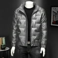 thumbnail image 6 of comerut Men Down Cotton Jacket Autumn Winter Long Sleeves Stand Collar Cuffed Zipper Casual Regular Fit Shiny Solid Color Warm Male Short Coat, 6 of 8