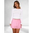 thumbnail image 5 of Women'S Pleated Mini Skirt Lace Ruffle Short Skirt High Waisted Floral Layered Skirts Pink XL, 5 of 9