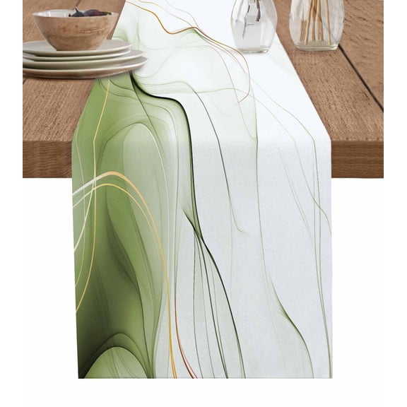 ERUNPONLY Marble Sage Green Table Runner - 36 Inch Long Gold White Modern Gradient Ocean Wavy Cotton and Linen Blended Dress Scarves Farmhouse Table Runner for Kitchen Dining, Coffee Table, 13"x36"