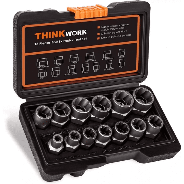 Juego Extractor De Tornillos Y Tuerca 14 Piezas Negro/Naranja/Gris
