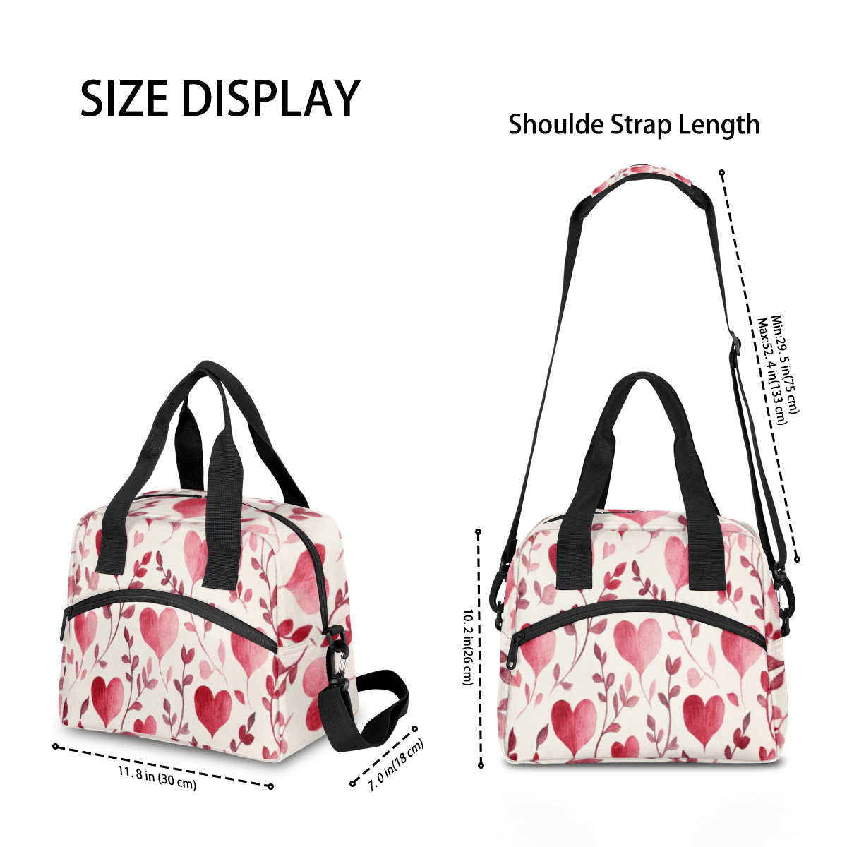 Herdesigns Cute Heart Shape Insulated Lunch Bag for Women Men Adults Large Reusable Lunch Box Leakproof Portable Cooler Tote Bags with Adjustable Shoulder Strap