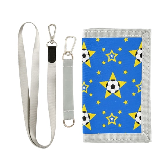JIALIOU Nylon Trifold Card Wallet with ID Window Zipper Pocket for Men Women Teen Soccer and Star