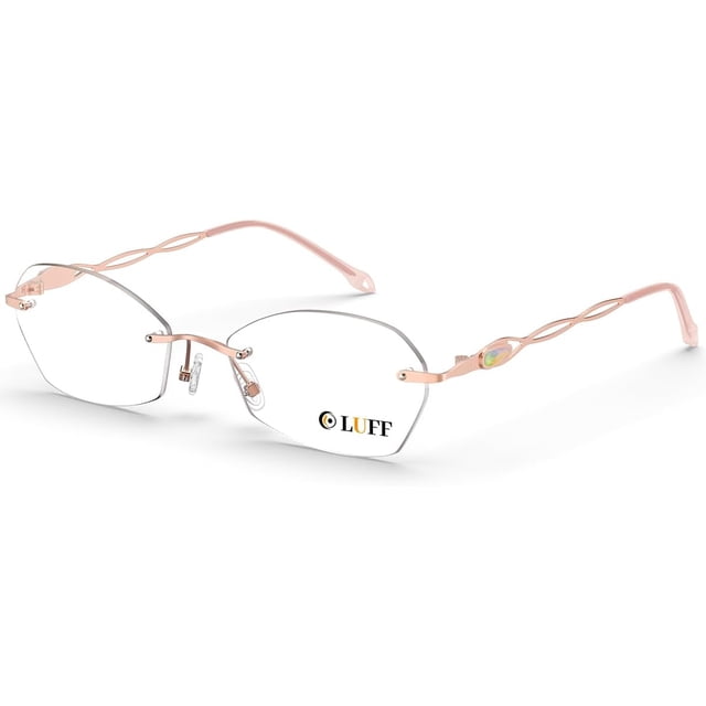 LUFF Rimless Reading Glasses for Women Blue Light Blocking Lightweight Metal Classic Computer Readers Anti Eyestrain Case