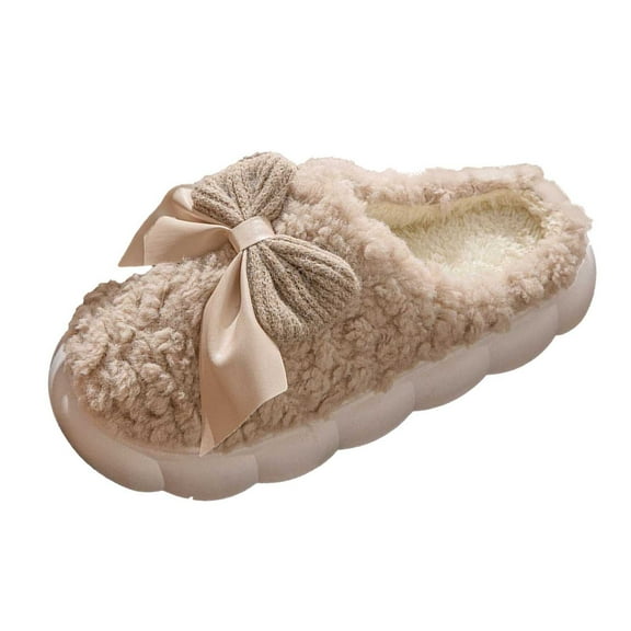 Women's Fuzzy Slippers Warm Cozy with Arch Support Cozy Women's Slippers Fuzzy Indoor Shoes With Bowknot Design Warm Winter Home Footwear Soft Comfortable On Flat Heel