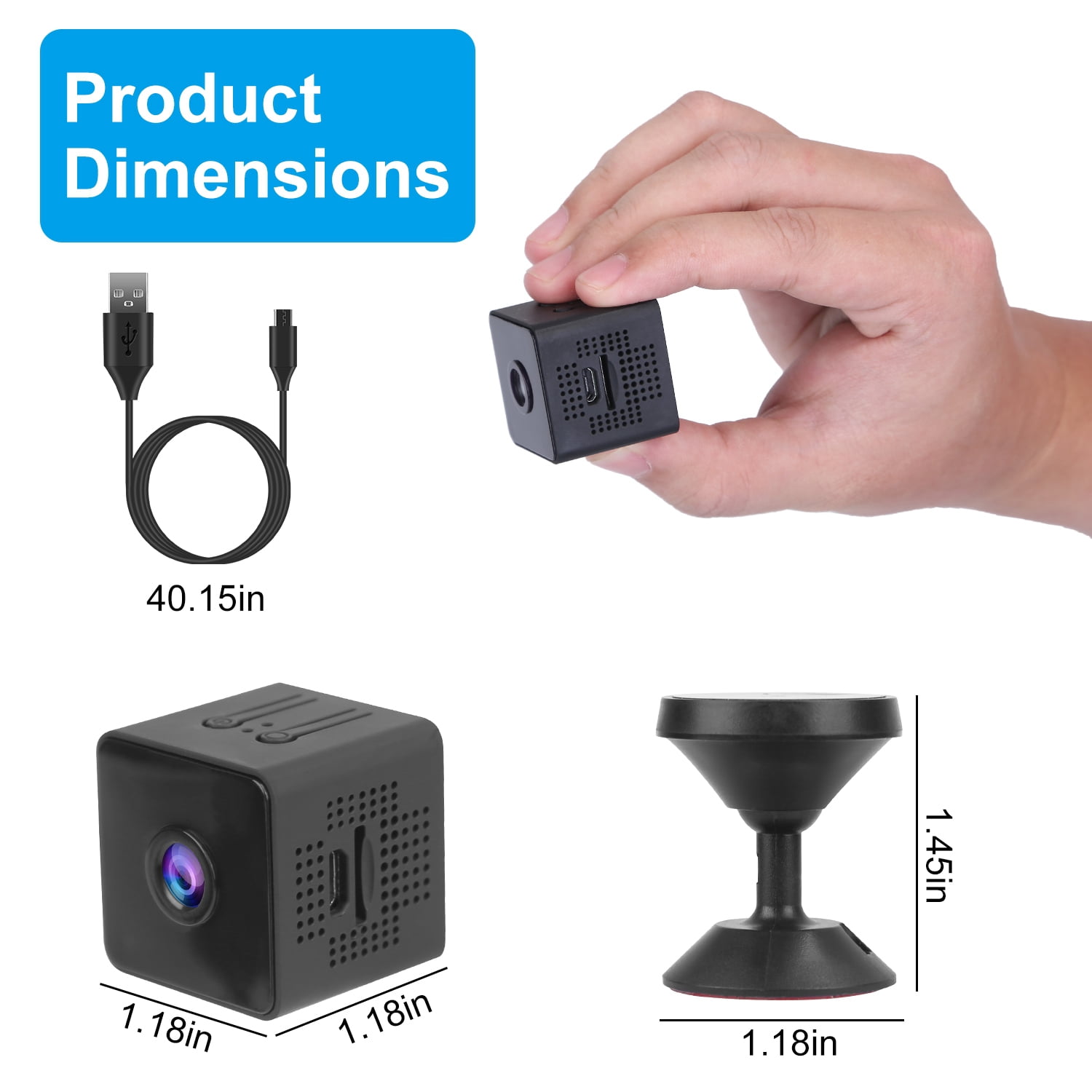 Mini Security Camera, TeqHome Compact Camera 2.4G WiFi 1080p HD Video Night Vision PIR Motion Detection Works with App Control–for Pet Baby Monitor Black