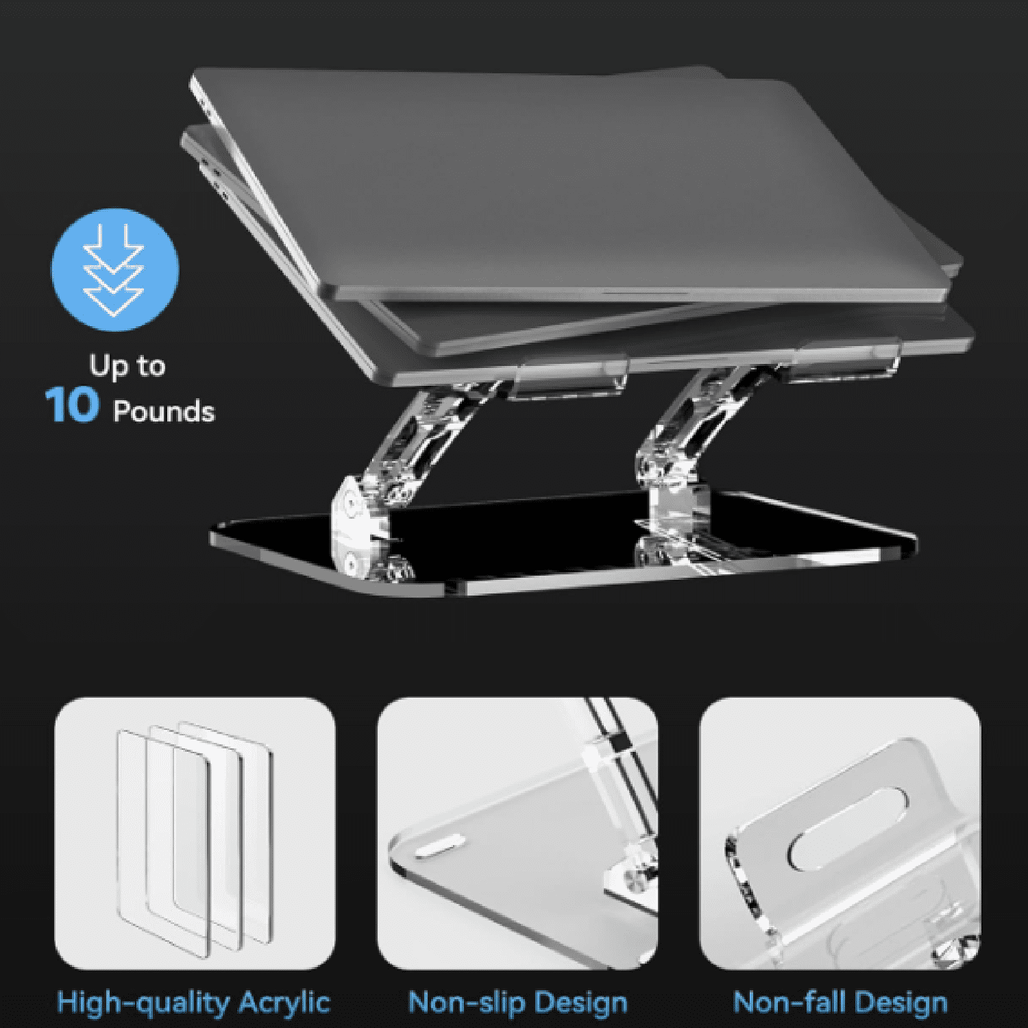 2 Pack Acrylic Laptop Stand for Desk, Adjustable Ergonomic Laptop Riser, Portable Foldable Computer Stand, Compatible with 10 to 15.6 Inches Notebook and MacBook