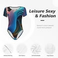 thumbnail image 4 of Rateoe Vibrant Fluid Motion Art Printed Women Rash Guard Short Sleeve,Tummy control Swimsuit Surfing Swimsuit Bathing Suit Short-sleeved Onesie UPF 50+ -Large, 4 of 7
