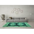 thumbnail image 3 of Ahgly Company Machine Washable Indoor Square Abstract Turquoise Blue Modern Area Rugs, 5' Square, 3 of 4