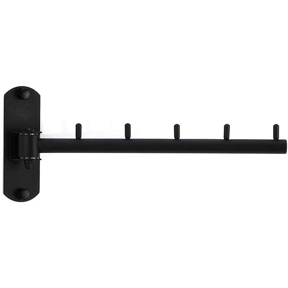 Zivisk Folding Wall Mounted Clothes Hanger Rack with Swing Arm Stainless Steel Heavy Duty Coat Hook for Bathroom, Bedroom, Laundry Room - Black