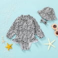 thumbnail image 4 of Younger Tree Baby Girl Swimsuit Long Sleeve Rash Guard One Piece Swimwear Hat Bathing Suit Set for 3-6 Months, 4 of 7