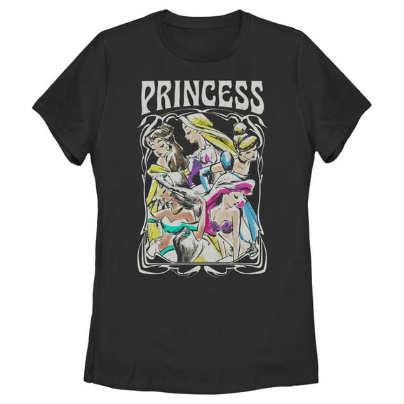 Women's Disney Princess Sketch Poster Graphic Tee Black X Large