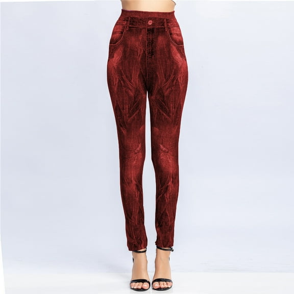 Babysbule Long Pants for Women Fashion Ladies Print Casual High Waist Imitation Leggings Elastic Slim Hip Ninth Pants