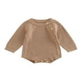 thumbnail image 1 of Infant Baby Knitting Jumpsuit  Solid Color Ribbed Long Sleeve Crew Neck Button Closure Romper for Boys Girls, 1 of 7