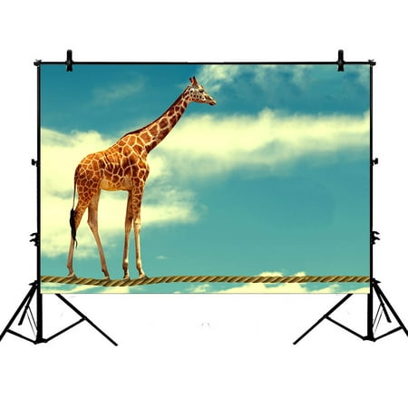 Image of YKCG 7x5ft African Animal Funny Giraffe Walking on the Rope Sky Cloud Photography Backdrops Polyester Photography Props Studio Photo Booth Props