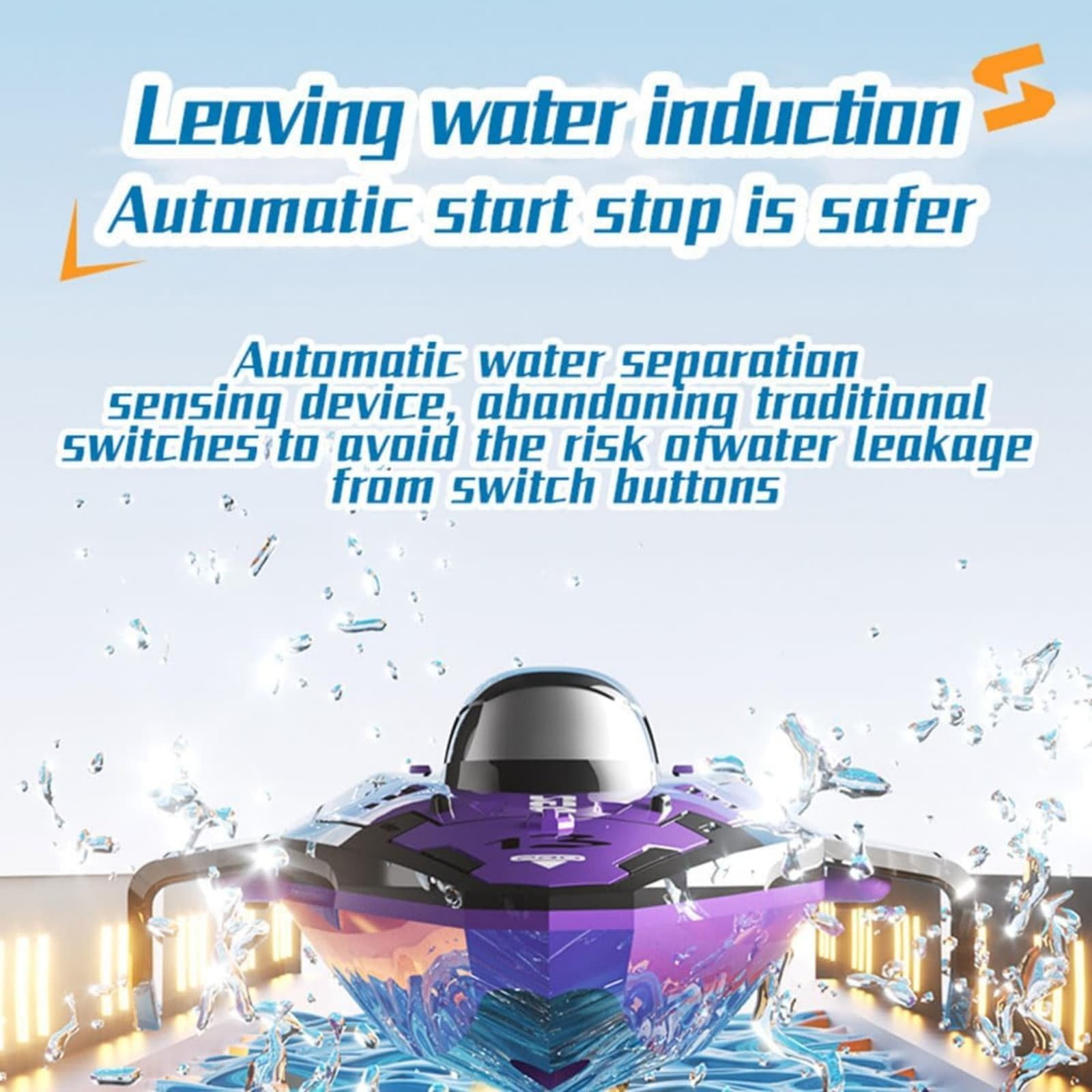 Mini Speedboat Toy Summer Water-Sensing Auto-Start/Stop Remote Control Boat Self-Righting Stunt Speed Boat for Pool, Lake, Outdoor Water Games Toy