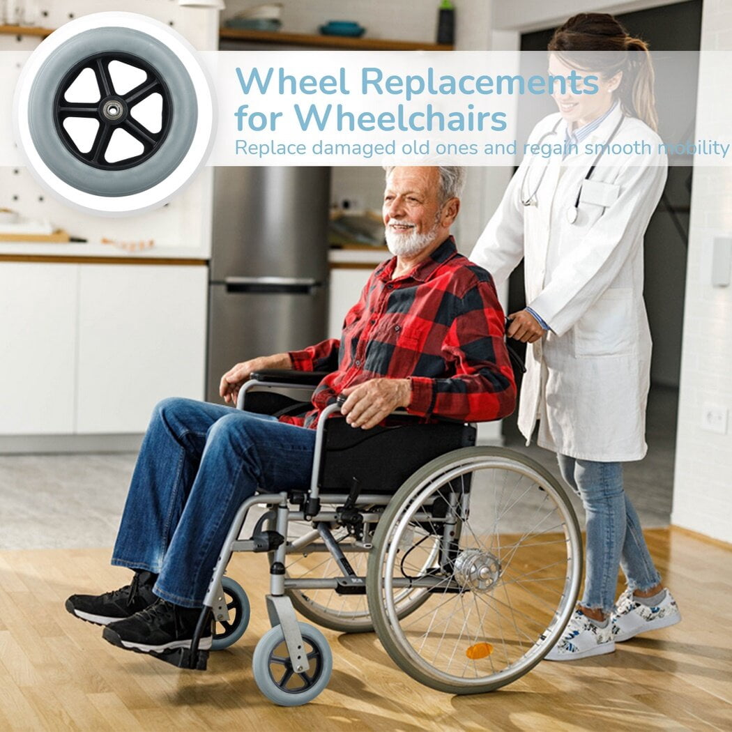 DIYEAH 2-Pack Swivel Front Wheels For Wheelchairs & Walkers – Replacement Caster Wheels With Non-Skid Treads (Grey, 7.9 Inch)