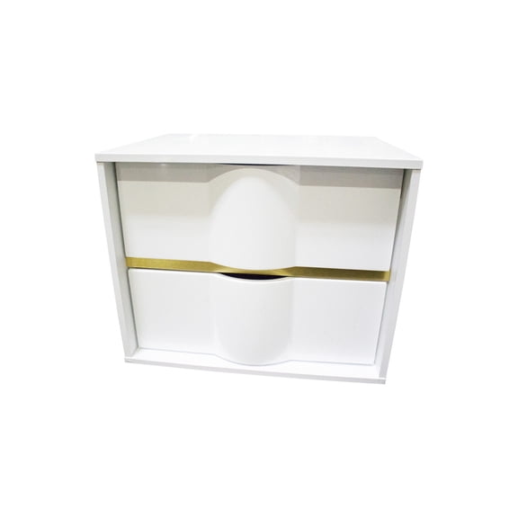 Best Master Havana 2-Drawer Poplar Wood Bedroom Nightstand in White/Gold Trim
