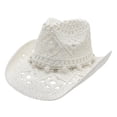 thumbnail image 2 of Western Style Hollow Out Cowboy Hat, Breathable Woven Wide Brim Sun Hat for Women and Men, Fashion Beach Hat for Garden Party, Country Fair and Music Festival Accessory​-White, 2 of 3