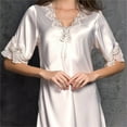 thumbnail image 5 of Women's Long Nightgown Women Satin Sleepwear Dress V Neck Short Sleeve Silk Nightgown Lace Sleep Lingerie Night Dress, Women Nightgowns & Sleepshirts XXL, 5 of 6