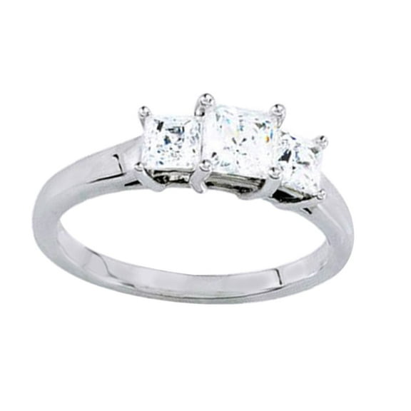 AFFY Princess Shape White Diamond Three Stone Engagement Ring In 14K Solid White Gold By